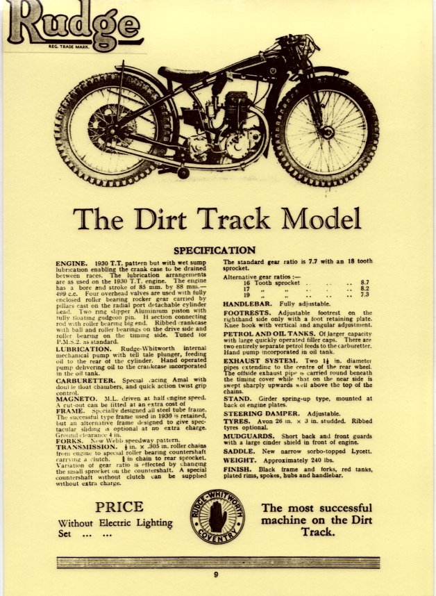 499cc rudge dirt bike specs