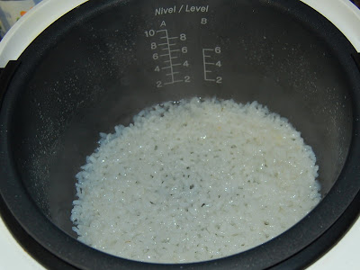 Intento de arroz blanco caldoso