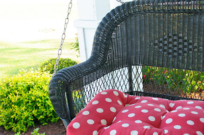 porch swing with polka dot cushion