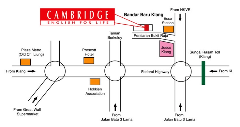 Cambridge English for Life Klang: Map to CEFL Bandar Baru Klang