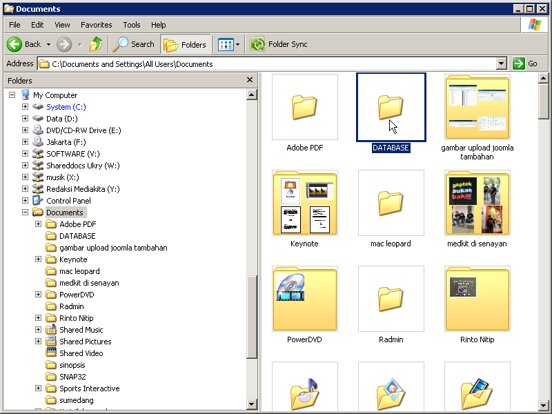 Files in this folder. Actual file folders. System docs folders.