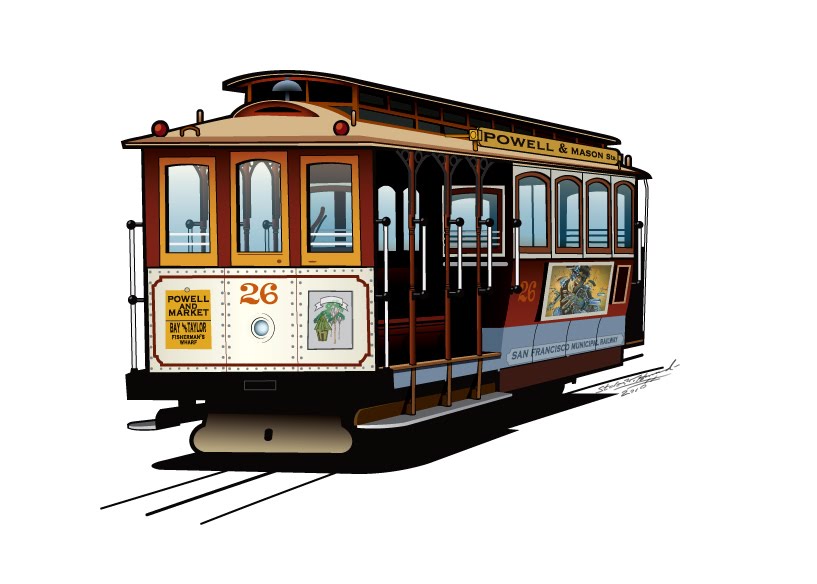 A CrossSection of Steven W. Howard Art Cable Car Illustration