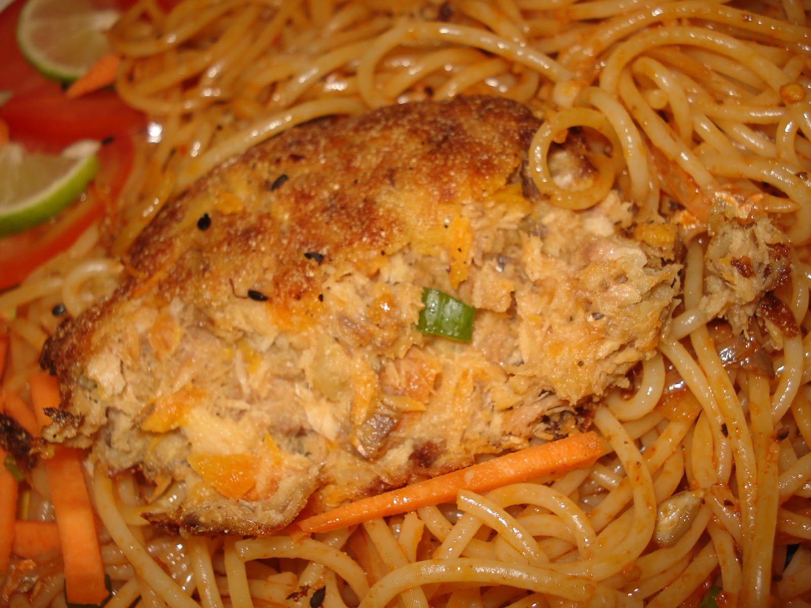 bon appetite Day 113 Mackerel Fish Potato Cutlet with Linguine