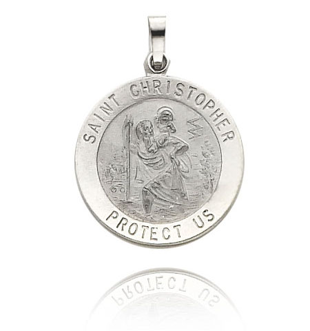 White Gold Saint Christopher Medal