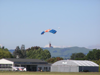 Skydiver about to land