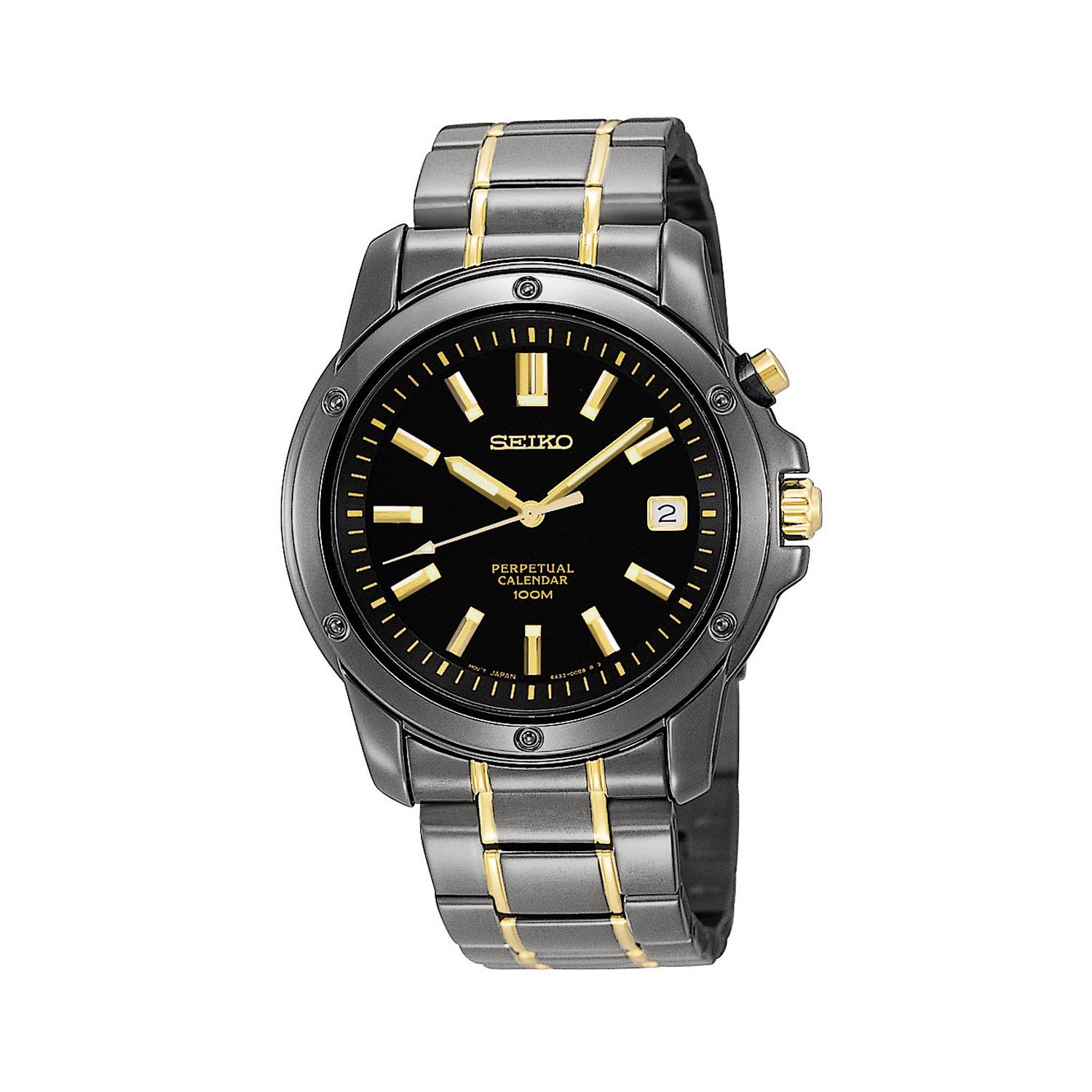 Seiko Men's SNQ045 Perpetual Calendar Black Ion Watch