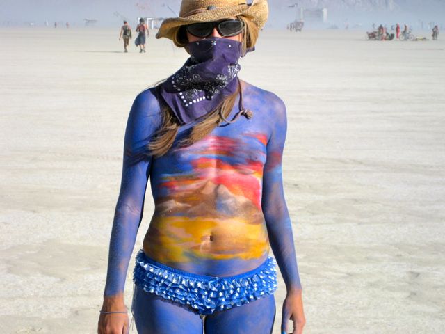 Burning Man Women Body Art - Birds on a wire body painting at burning m...