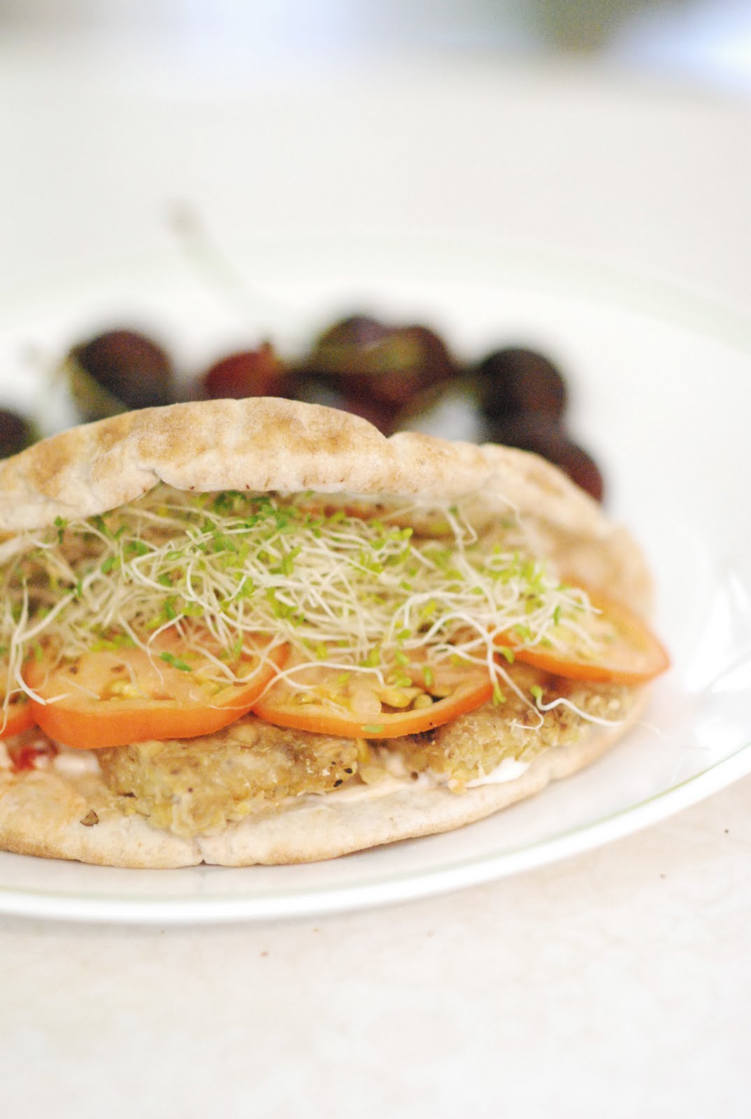 Such is This (and so on) Marinated Grilled Tempeh in Pita with Sprouts