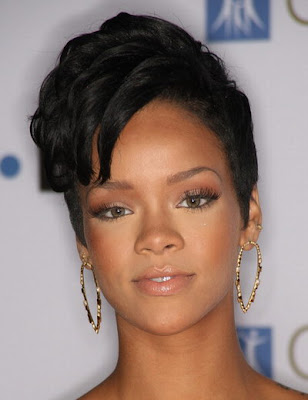 hairstyle with and without bangs. Rihanna Simple Hairstyle