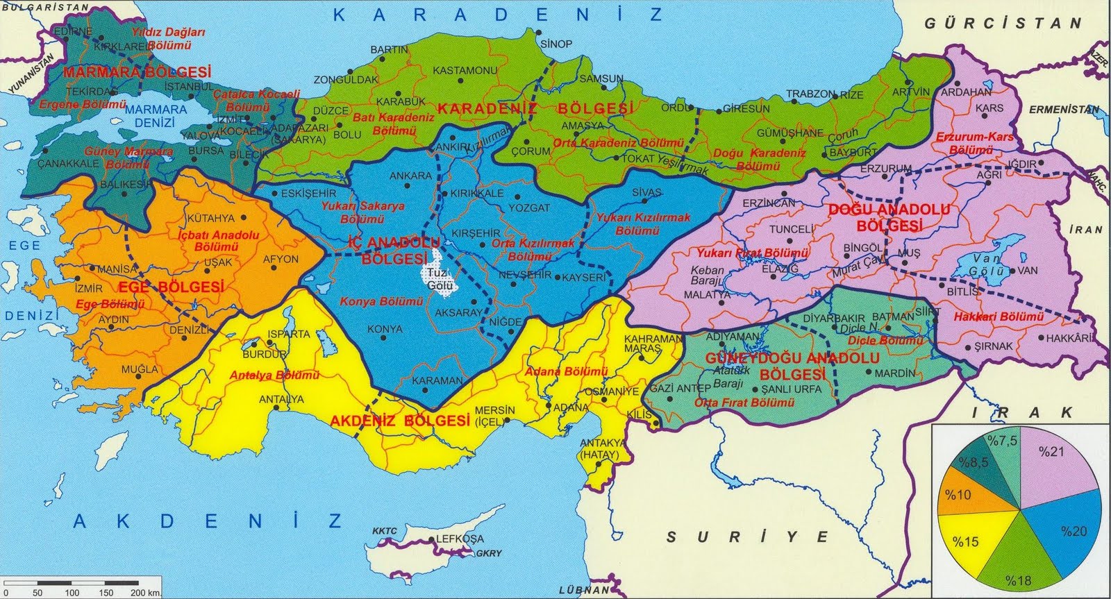 BİLGİ BANKASI: Türkiye Coğrafi Bölgeler Haritası (ayrıntılı illerinide