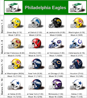 2010 Philadelphia Eagles Printable Helmet Schedule