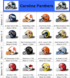 2010 Carolina Panthers Printable Helmet Schedule