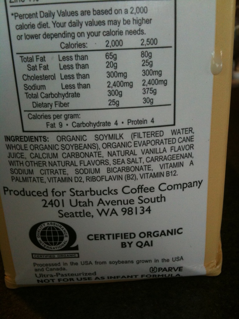 Starbucks Soy Milk Nutrition Label Besto Blog