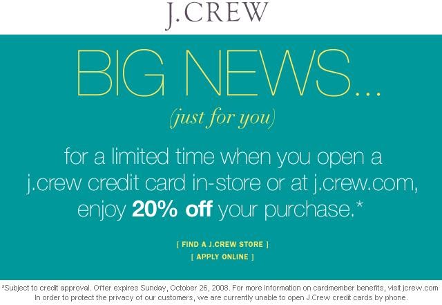 J.Crew Aficionada: J.Crew Email On Their Credit Card: Get 20% Off