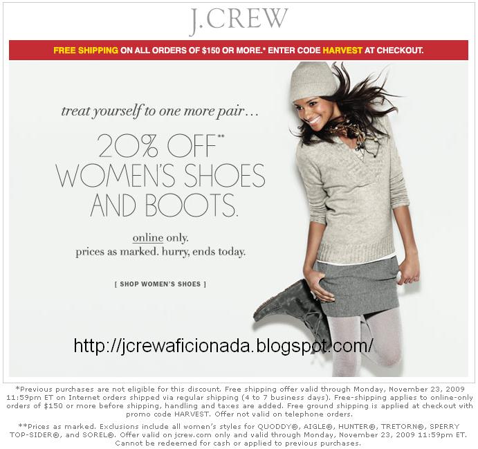 J.Crew Aficionada J.Crew Email Last day. 20 off all women's shoes