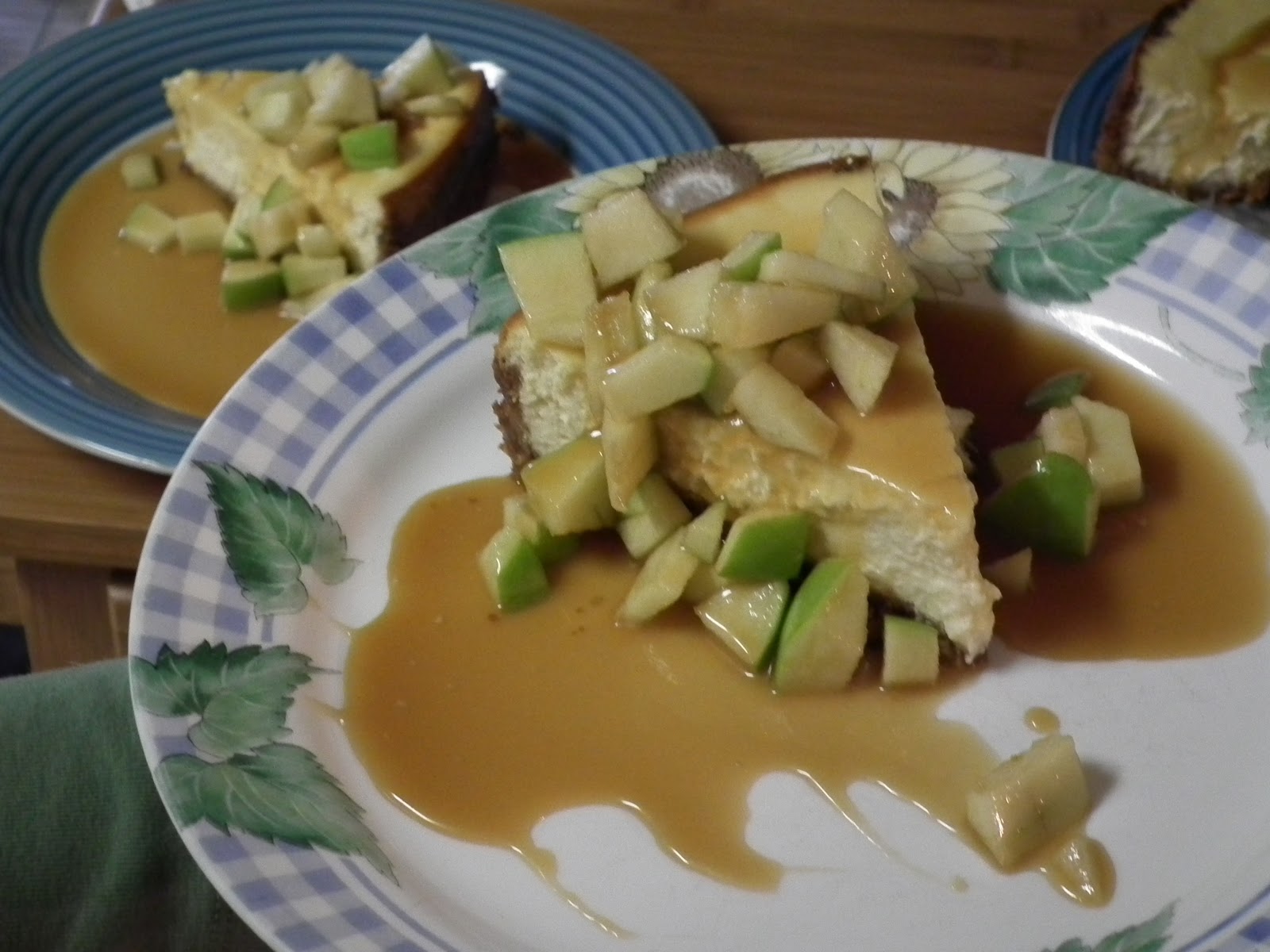 First Time Homemakers Ricotta Cheesecake with Caramel Apple Sauce