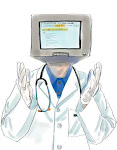 Médico con cabeza de ordenador