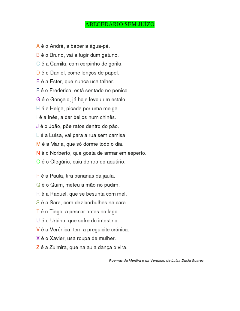 Resultado de imagem para abecedário sem juizo