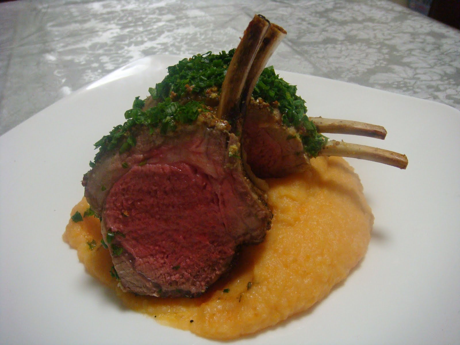 Saucy Thyme Roasted Rack of Lamb with Parsley, Dijon and Chives