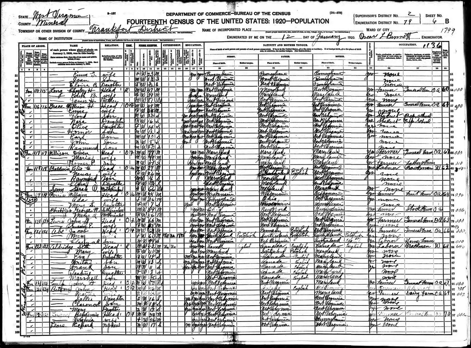 Abe Family Heritage Records 0066 1920 Census Mineral County, West