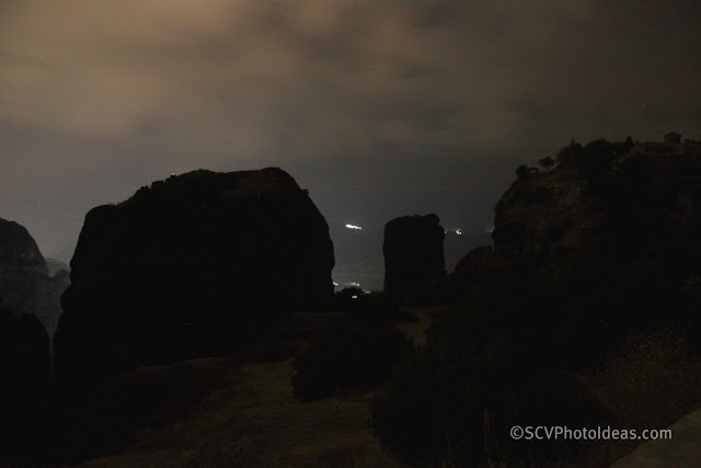 Meteora rocks in dark