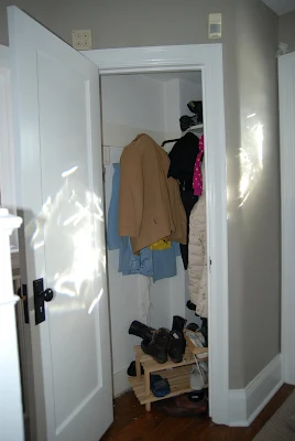 small coat closet organization, coat closet makeover, entryway closet makeover, small closet organization ideas