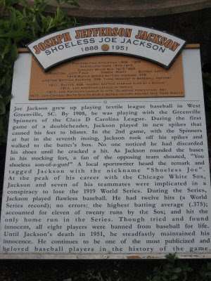 Joe Jackson plaque