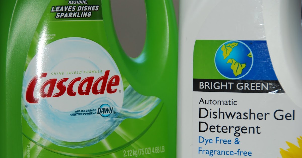 Dishwasher soap comparison Cascade vs. Bright Green