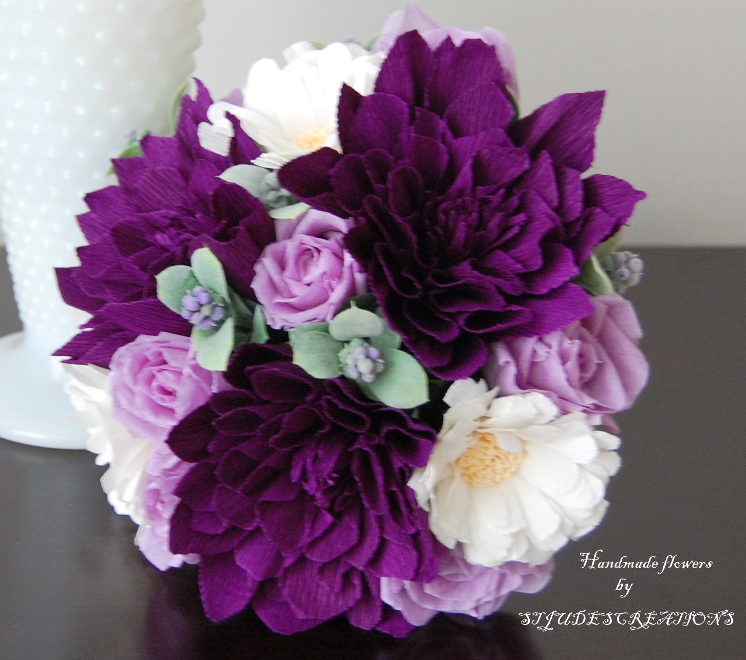 Purple Dahlia Bouquet petite Handmade PaPer FloweRs by Maria Noble