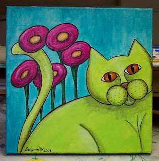 acrylic painted cat flowers