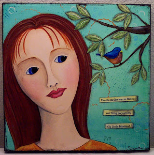 acrylic painting face girl bird canvas art original