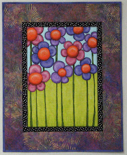 art quilt, painted quilt, flowers, wall hanging