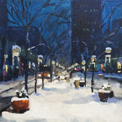 winter night cozy acrylic urban landscape painting evening harrell