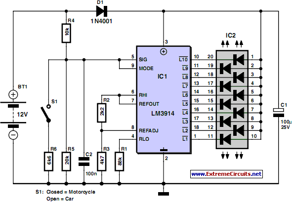 Motorcycle and Car Battery Tester Circuit - Electronic Circuit
