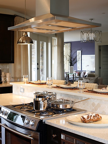 Detail of range and hood in Sarah Richardson traditional kitchen