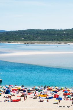 Sandbanks and beaches in Obidos lagoon, viewed from Foz do Arelho