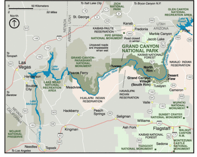 Map of Grand Canyon and area Arizona