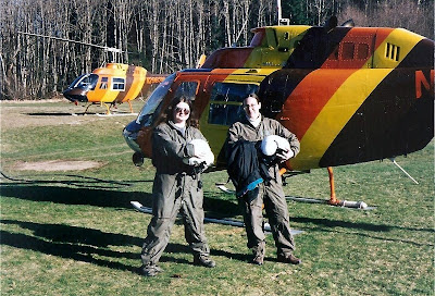 Shannon and Gaelyn suited up with helicopter Cougar Washington