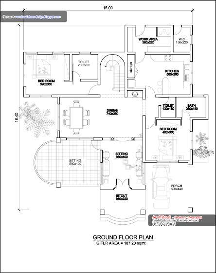 3000 sq ft. house - ground floor plan in Kerala