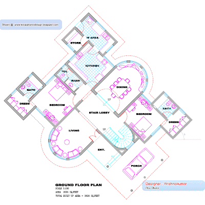 3600 sq.feet villa ground floor plan