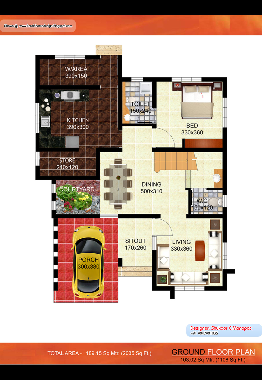 Kerala Villa Plan 2035 Sq. Ft Kerala home design and