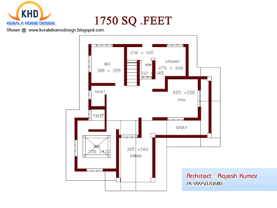 Home plan and elevation - 1750 Square Feet