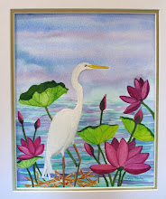 Egret and Red Lillies