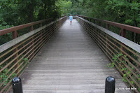 The bridge across West Chickamauga Creek, connecting Camp Jordan Park to the South Chickamauga Creek Greenway Trail.