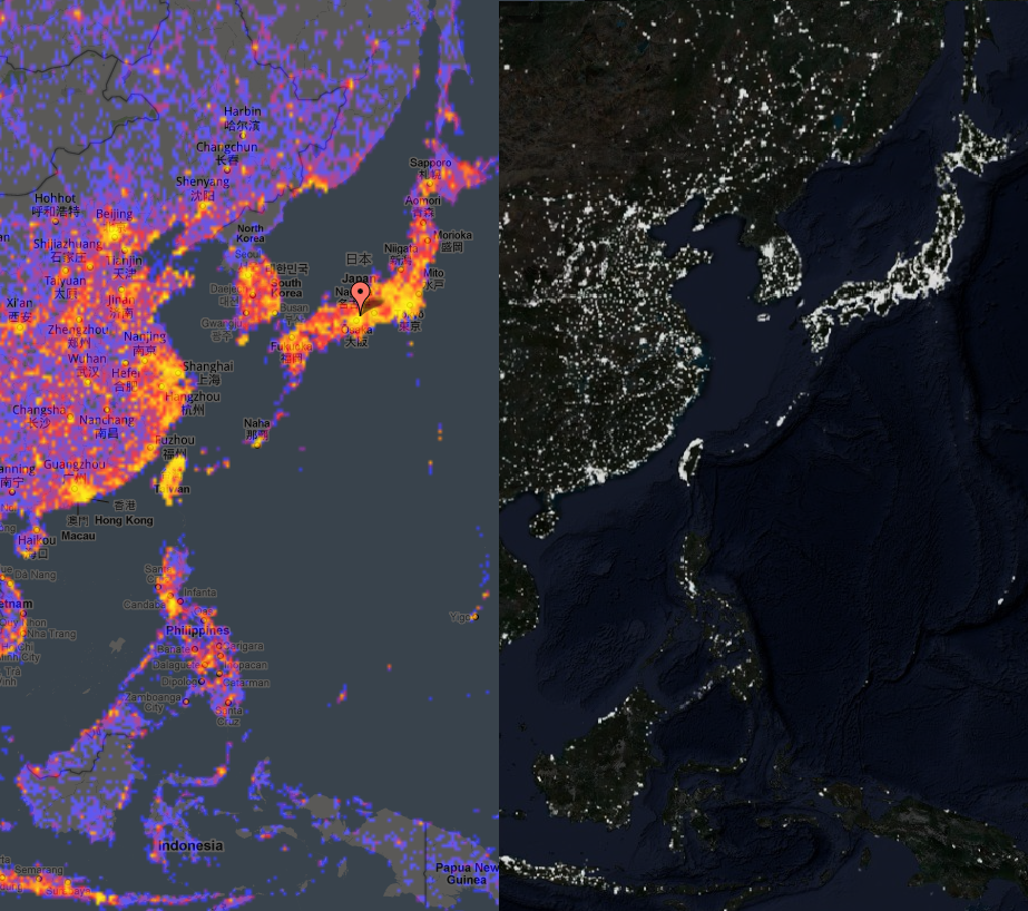 momhes: satellite photo of north korea at night