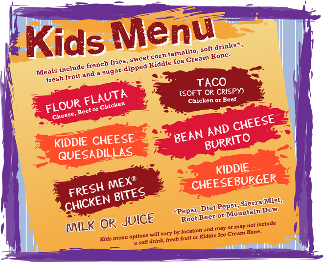Kids menu from a popular Mexican food chain, Chevy's.