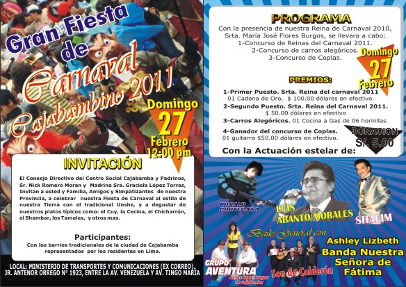 Cajabambinos en Lima celebrarán carnavales el 27 febrero