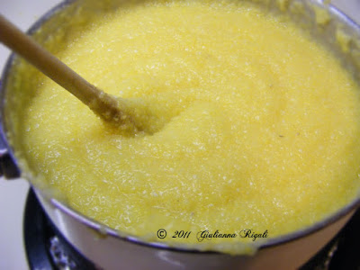 Stirring La Bella Savory Polenta!