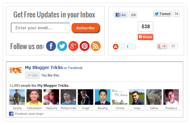 Social media with email subscription widget for blogger