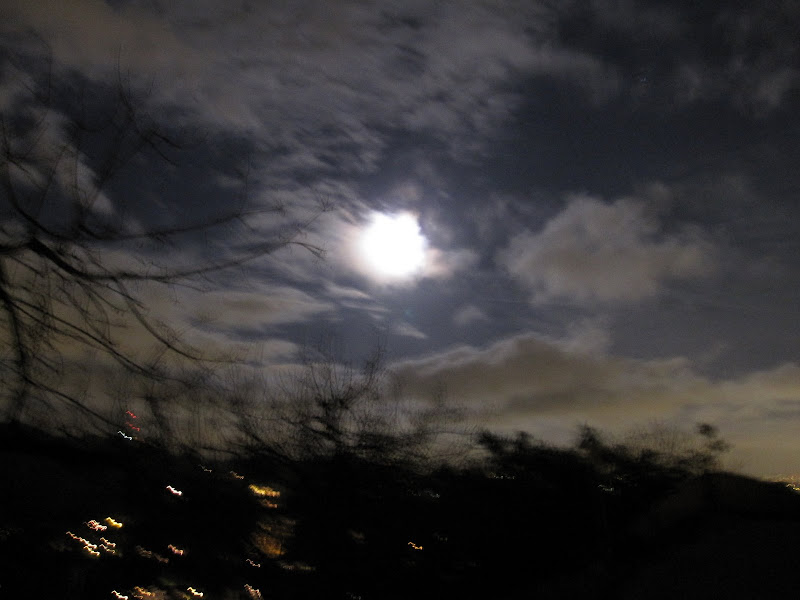 Photo of night sky and near full moon taken in the Hollywood Hills